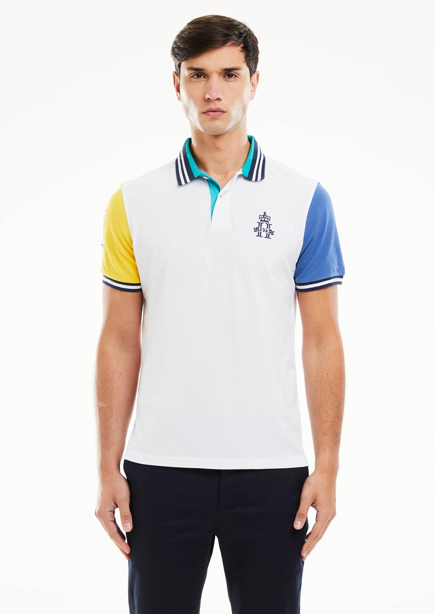 Contrast Sleeve Polo Shirt - White Multi