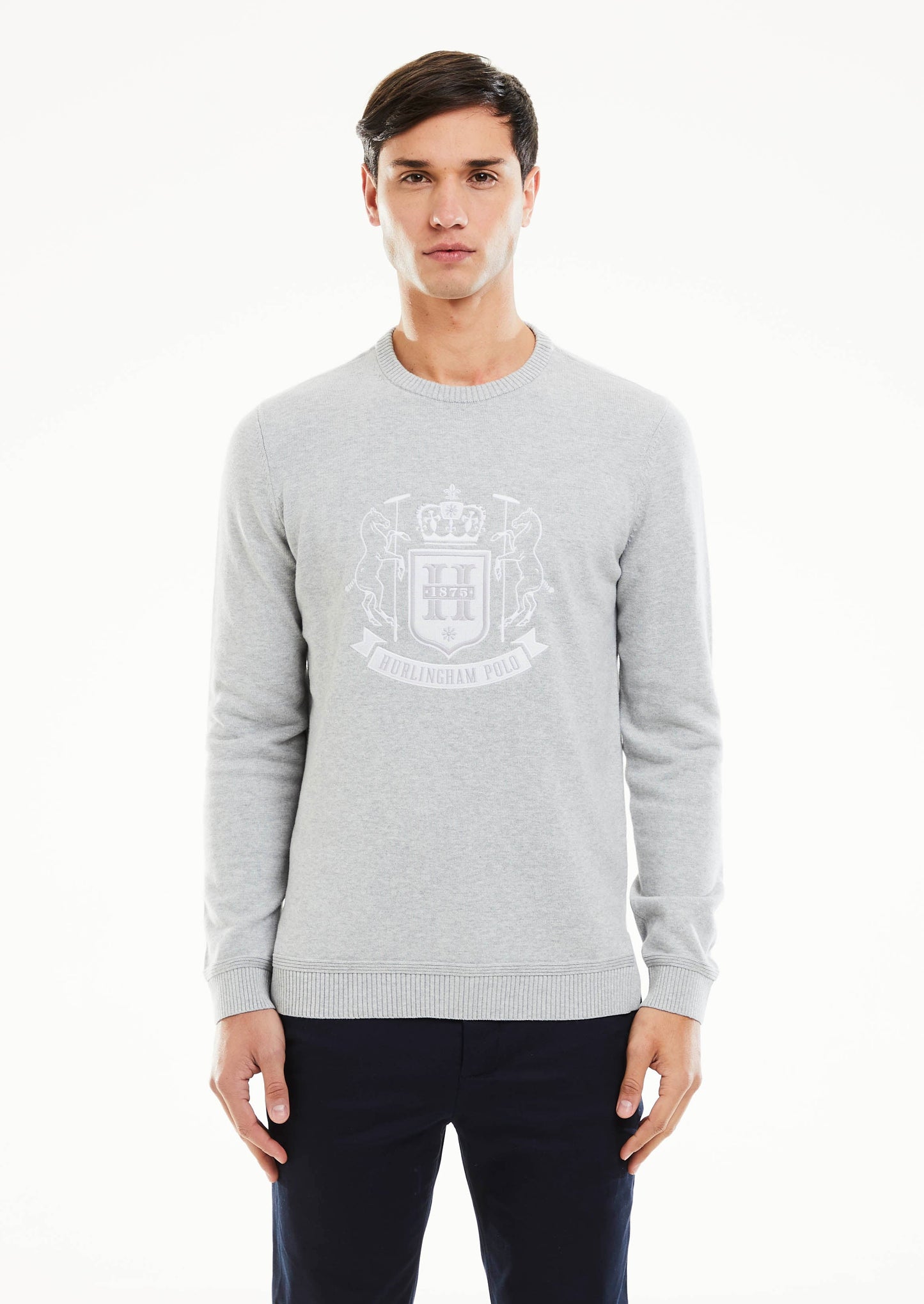 HP Crest Branded Crew Neck Knit - Grey Marl