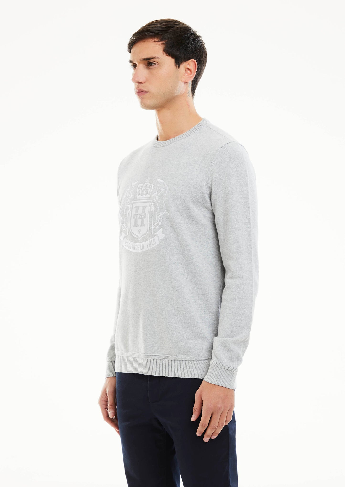 HP Crest Branded Crew Neck Knit - Grey Marl