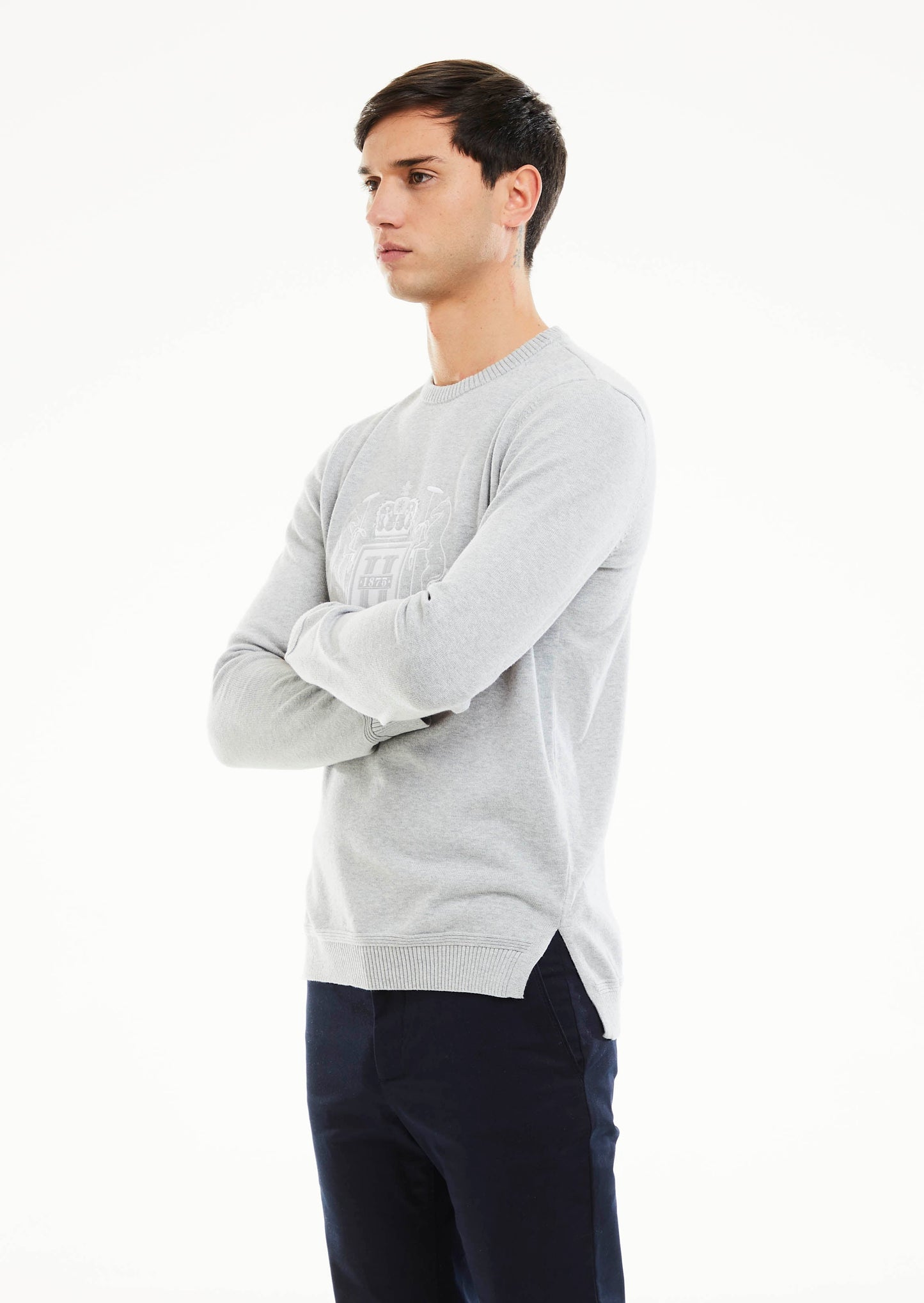 HP Crest Branded Crew Neck Knit - Grey Marl