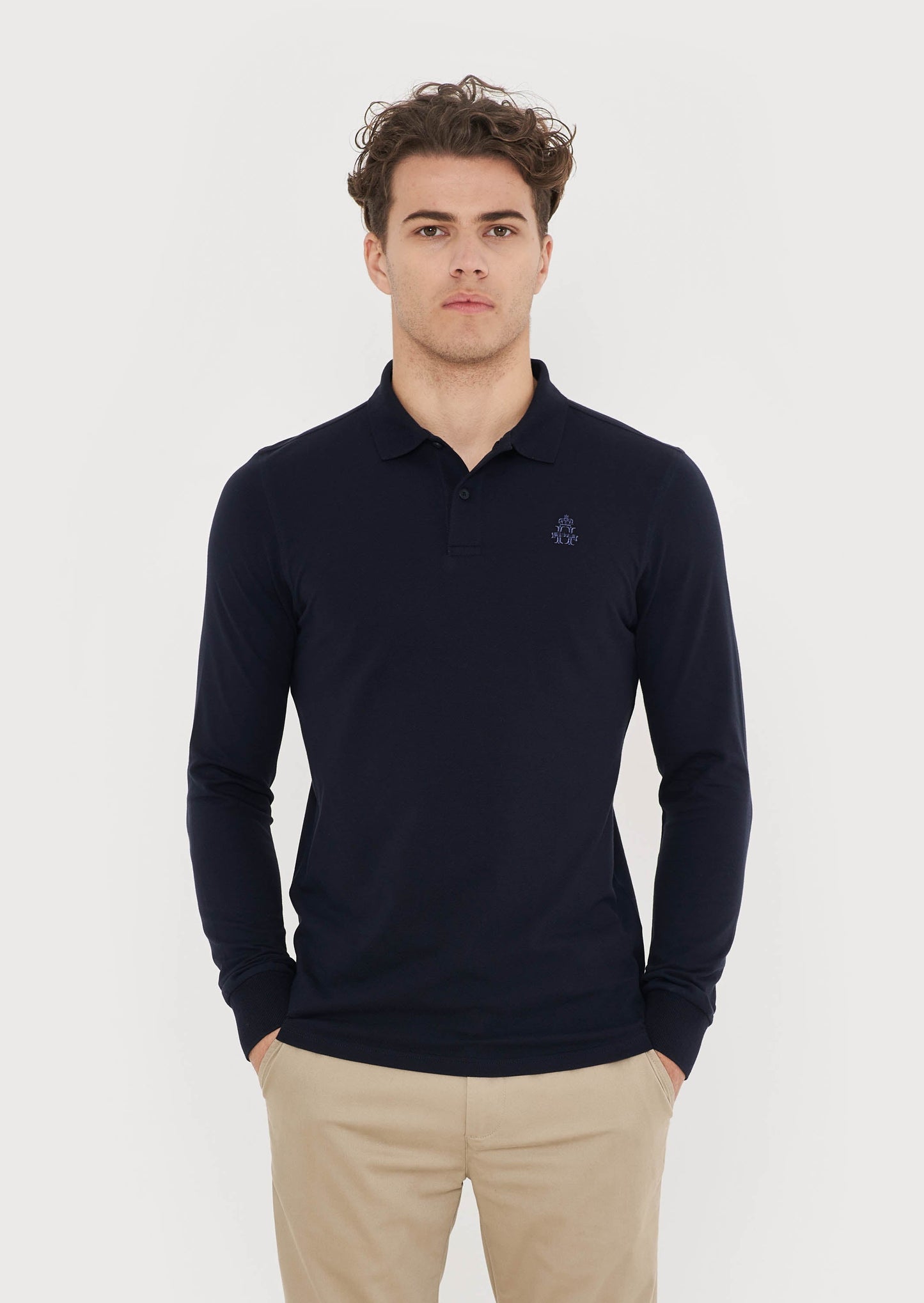 Hurlingham Polo Long Sleeve Polo Shirt - Navy