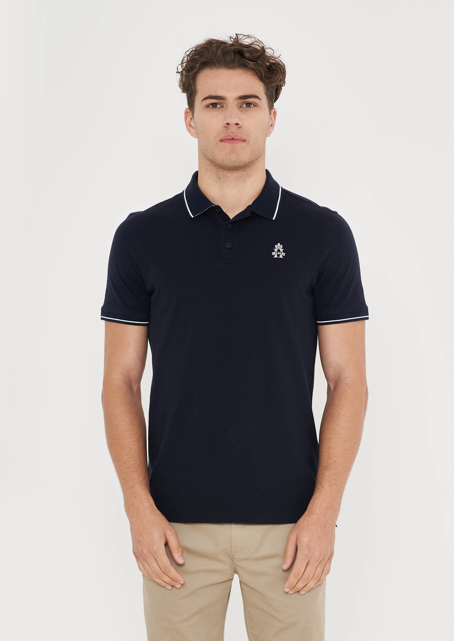 Striped Collar Polo Shirt - Navy