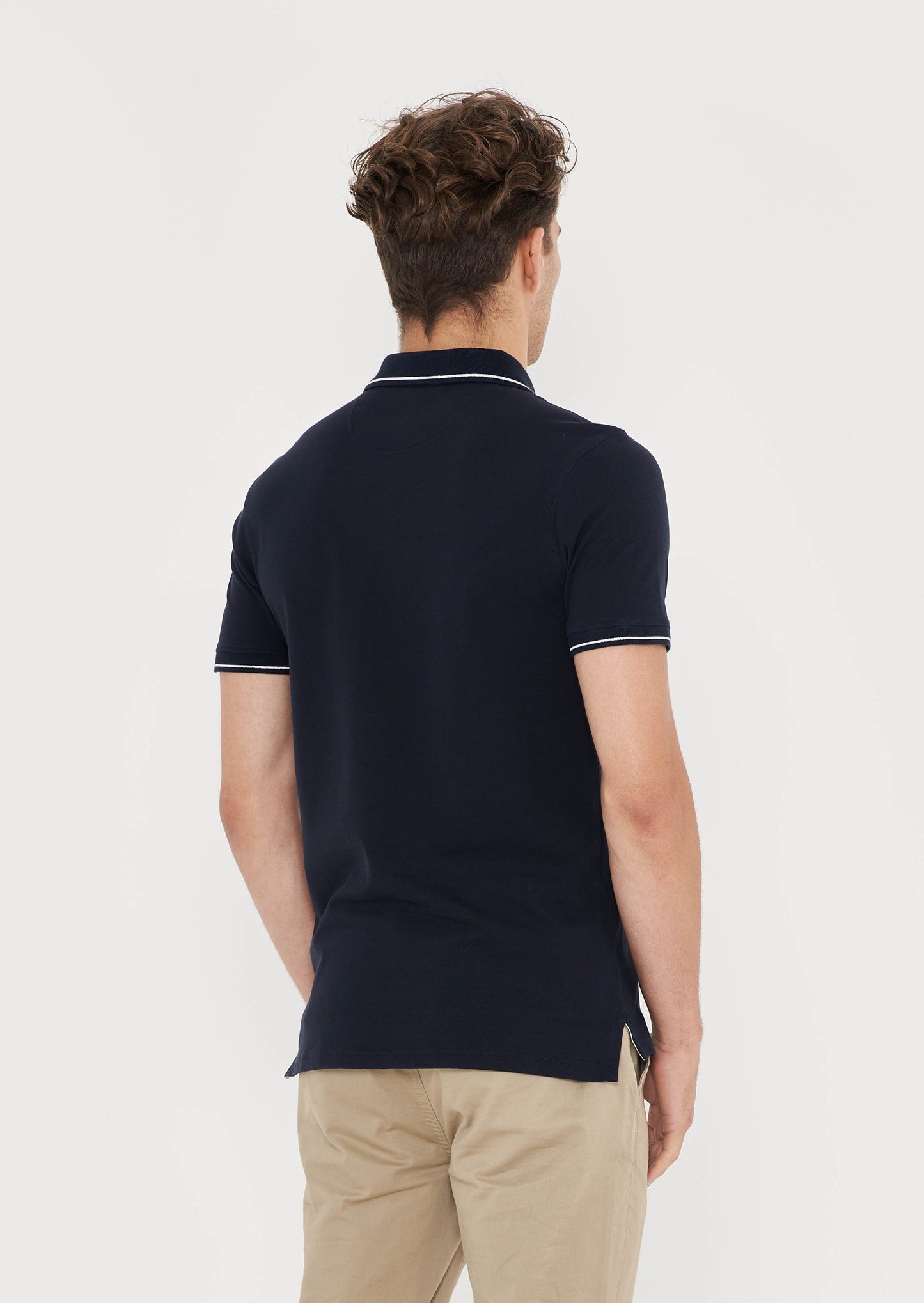 Striped Collar Polo Shirt - Navy