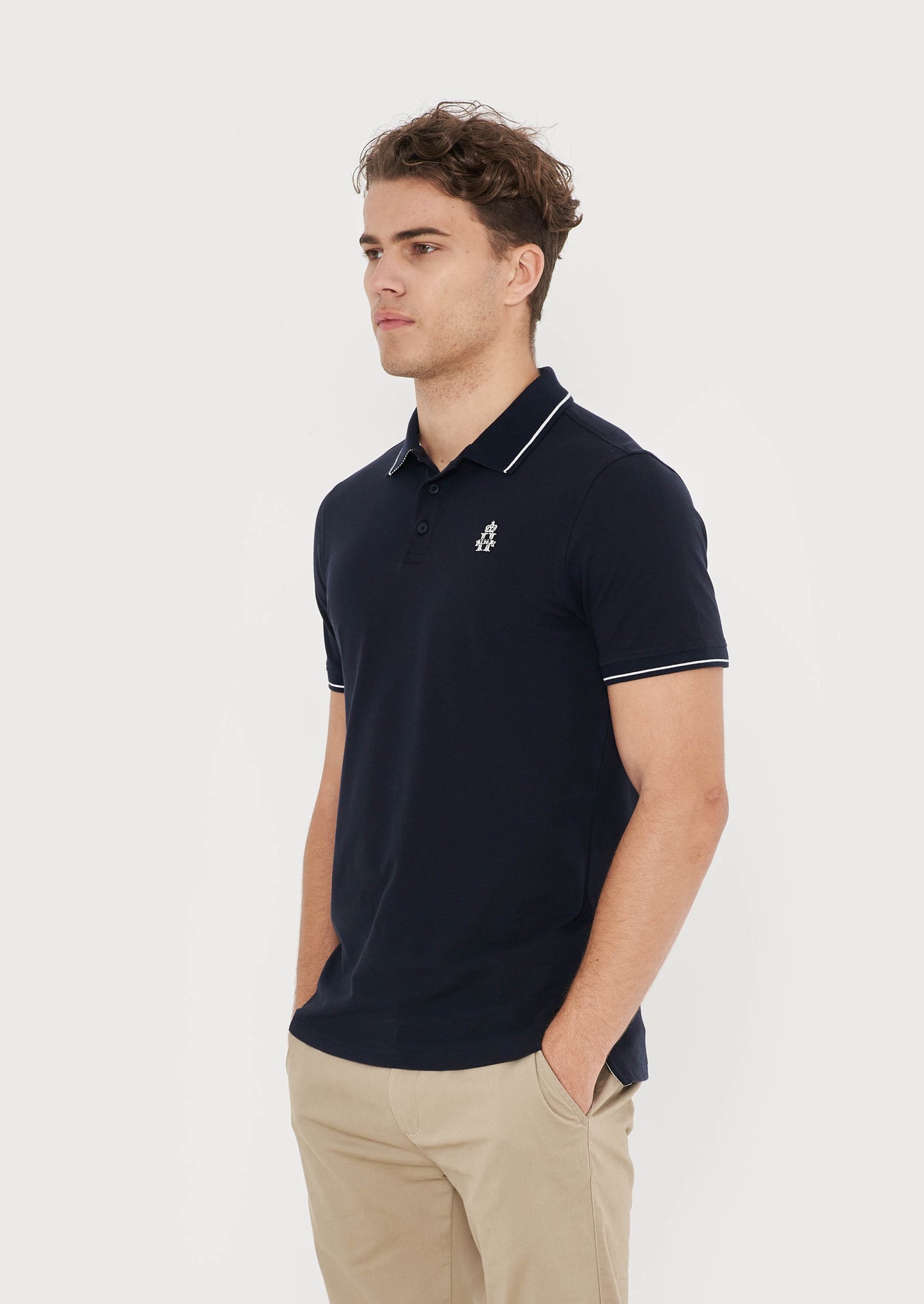 Striped Collar Polo Shirt - Navy