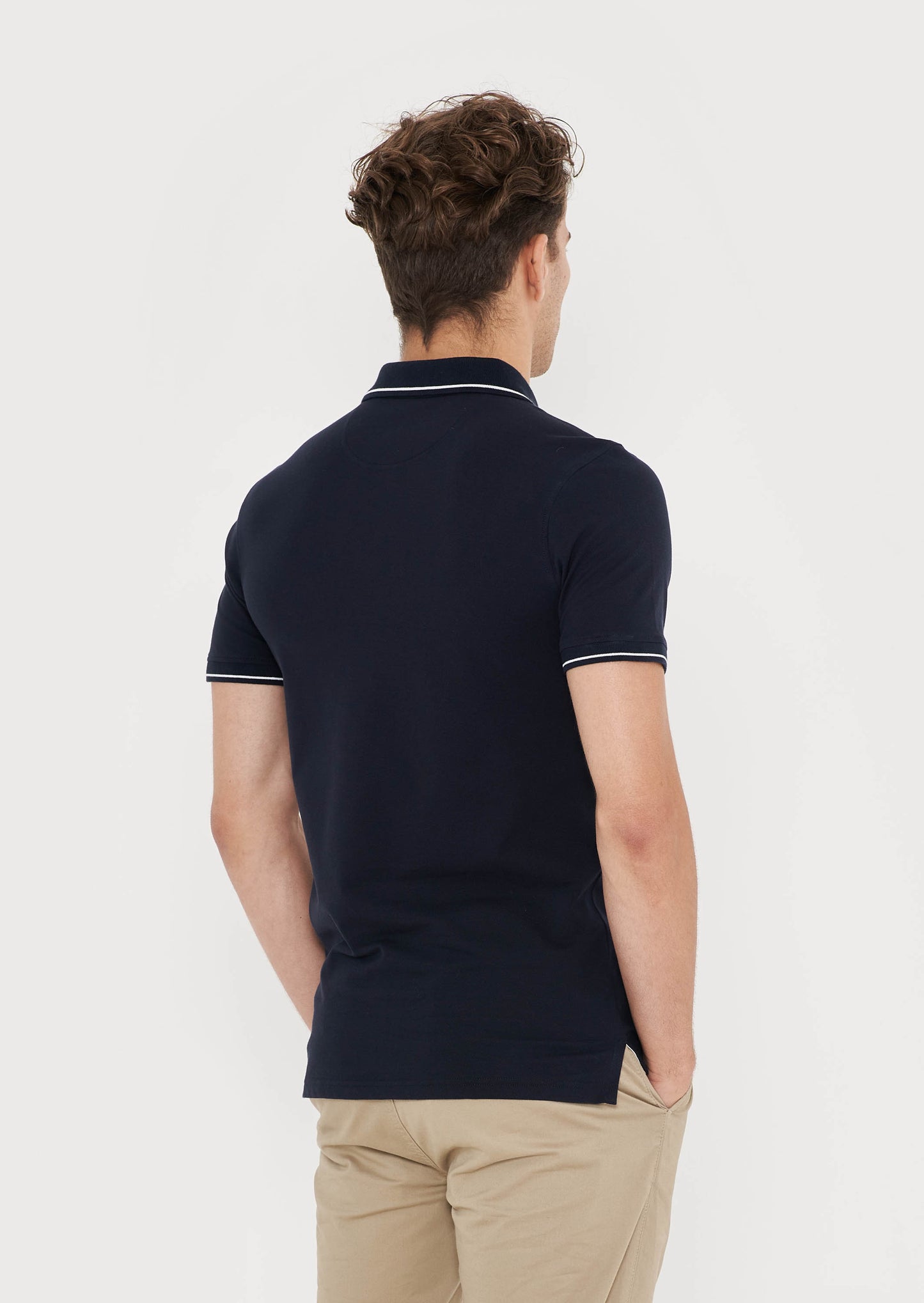 Striped Collar Polo Shirt - Navy