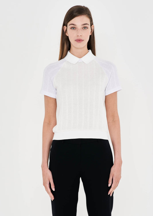 Jersey Knit Block Colour Polo - Off White