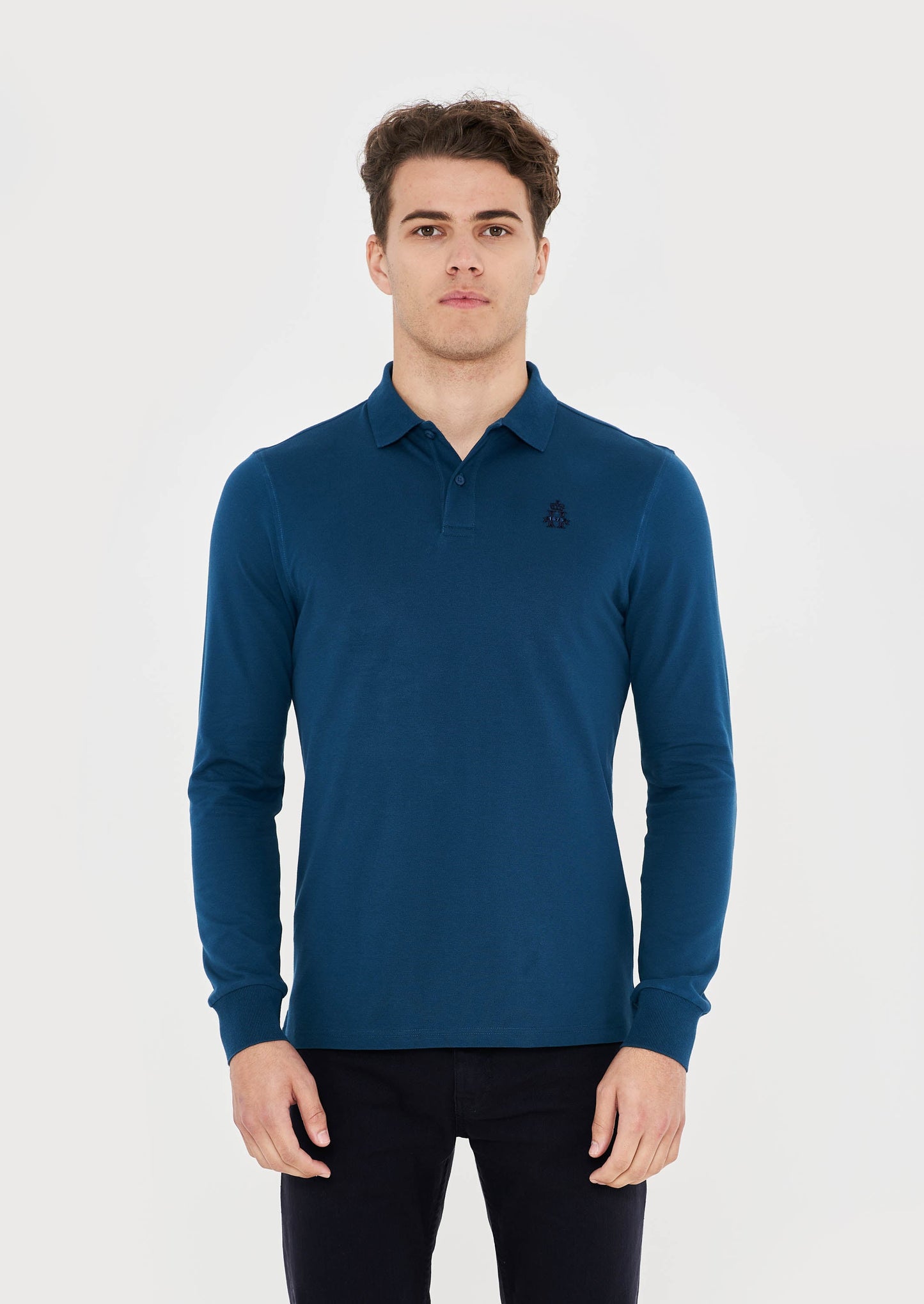 Hurlingham Polo Long Sleeve Polo Shirt - Peacock