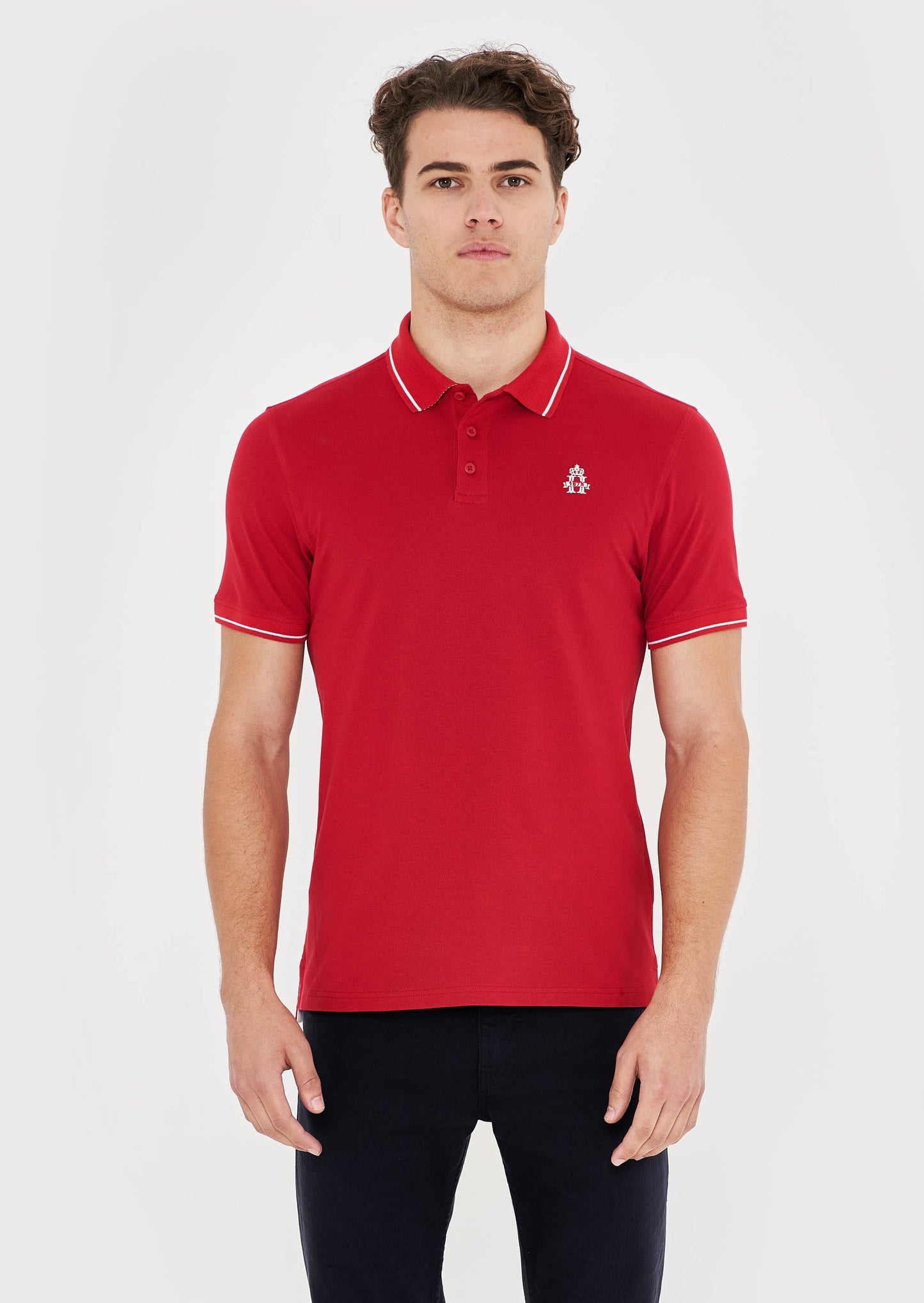 Striped Collar Polo Shirt - Scarlet