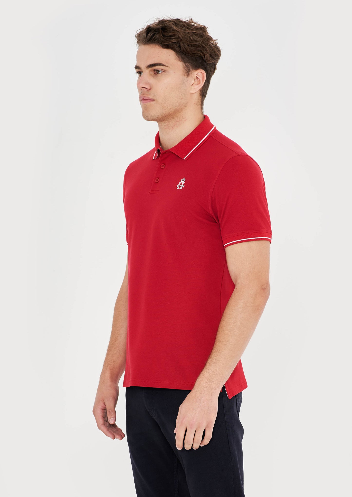 Striped Collar Polo Shirt - Scarlet