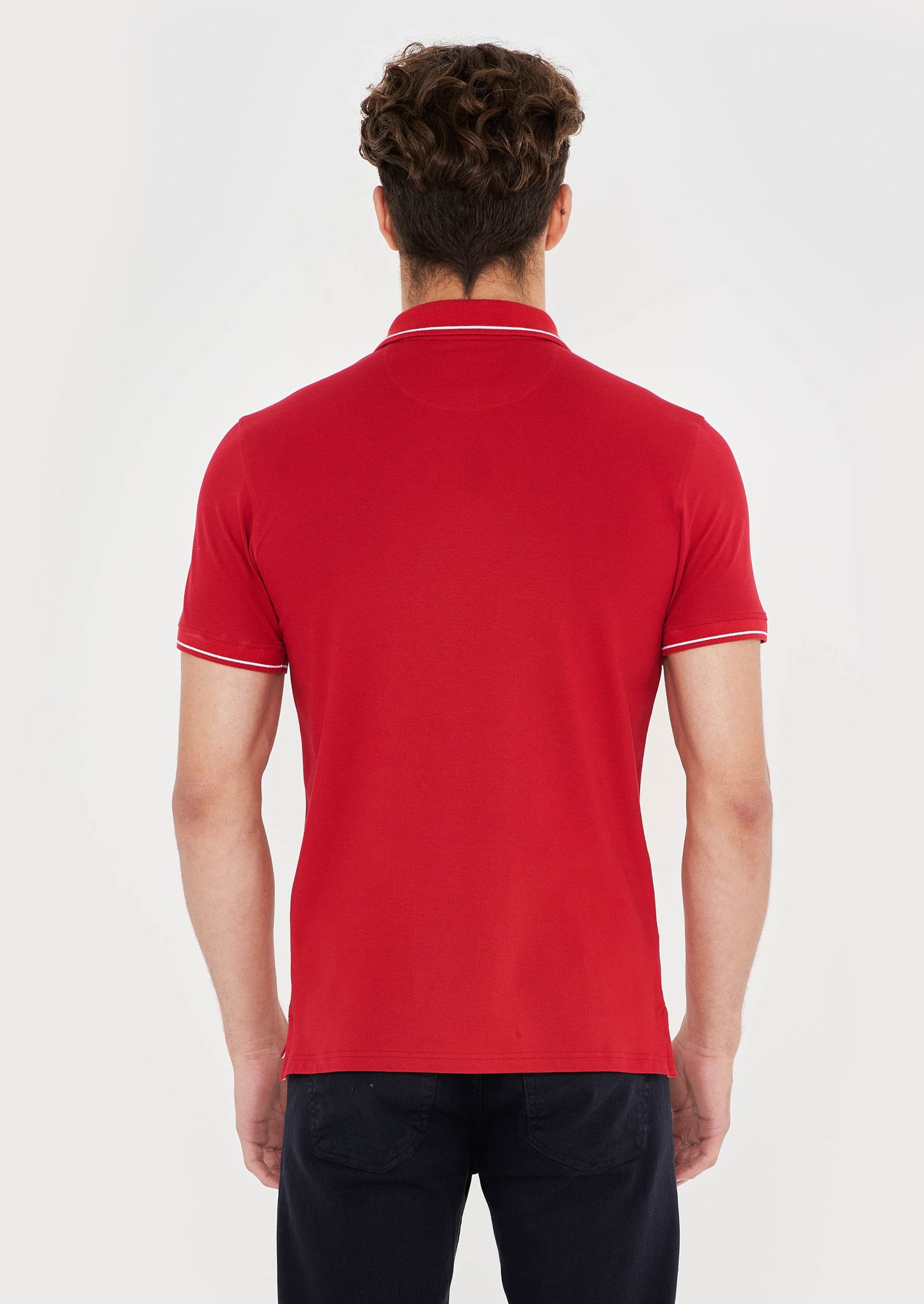 Striped Collar Polo Shirt - Scarlet