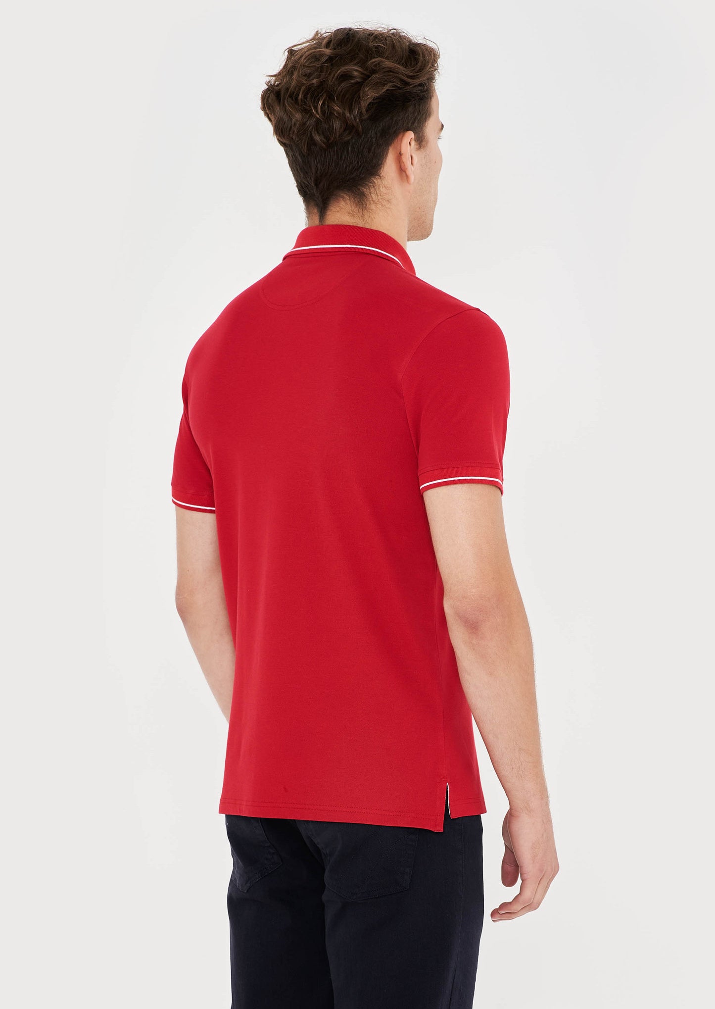 Striped Collar Polo Shirt - Scarlet