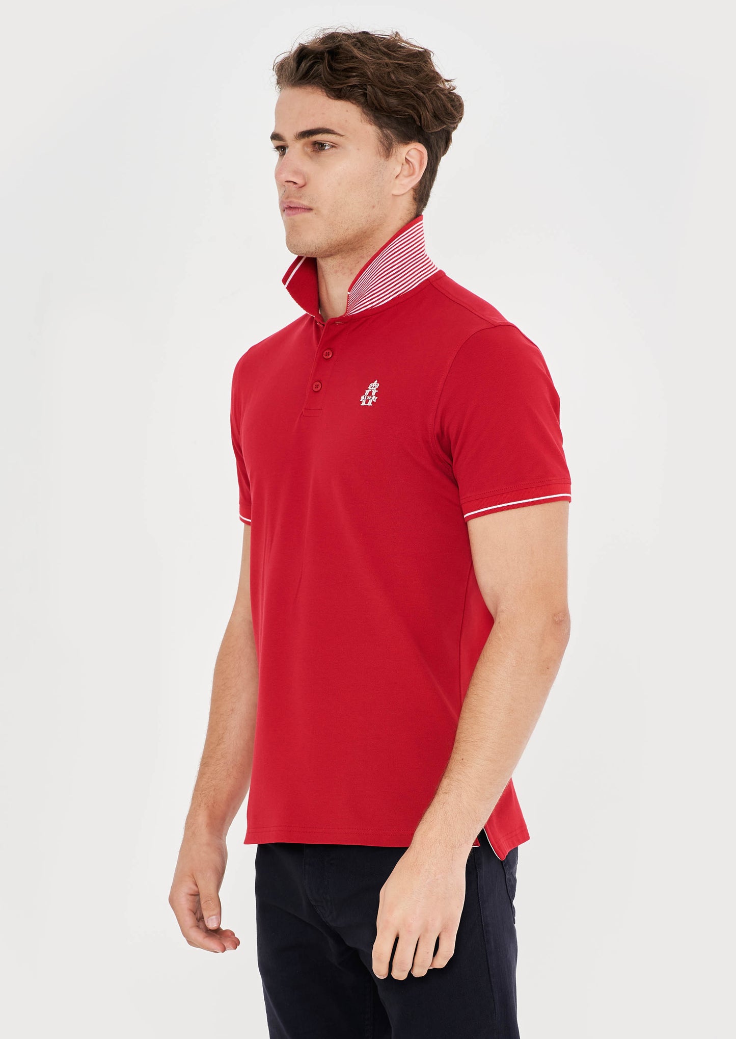 Striped Collar Polo Shirt - Scarlet