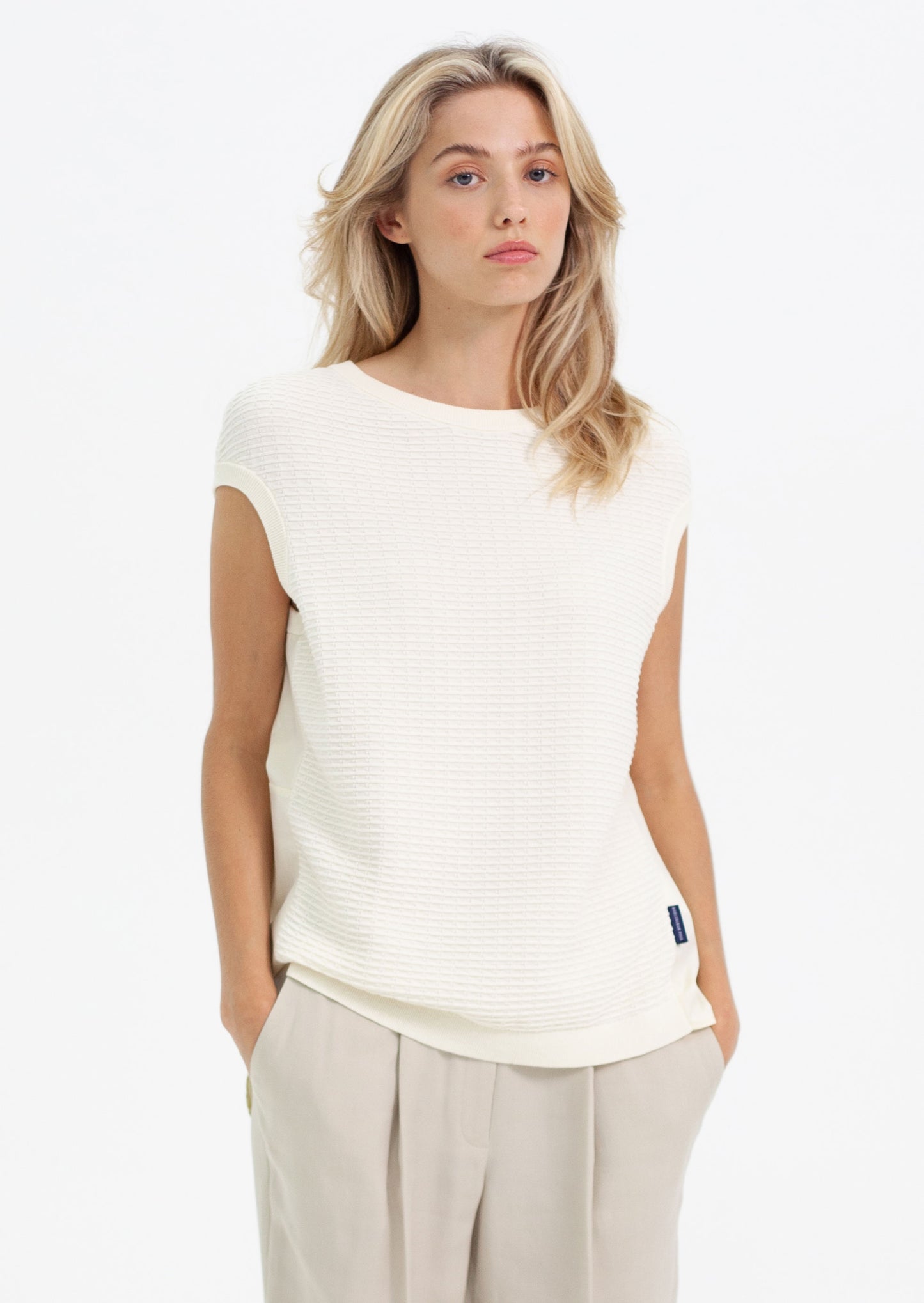 Womens Crew Neck hybrid knit - Off White