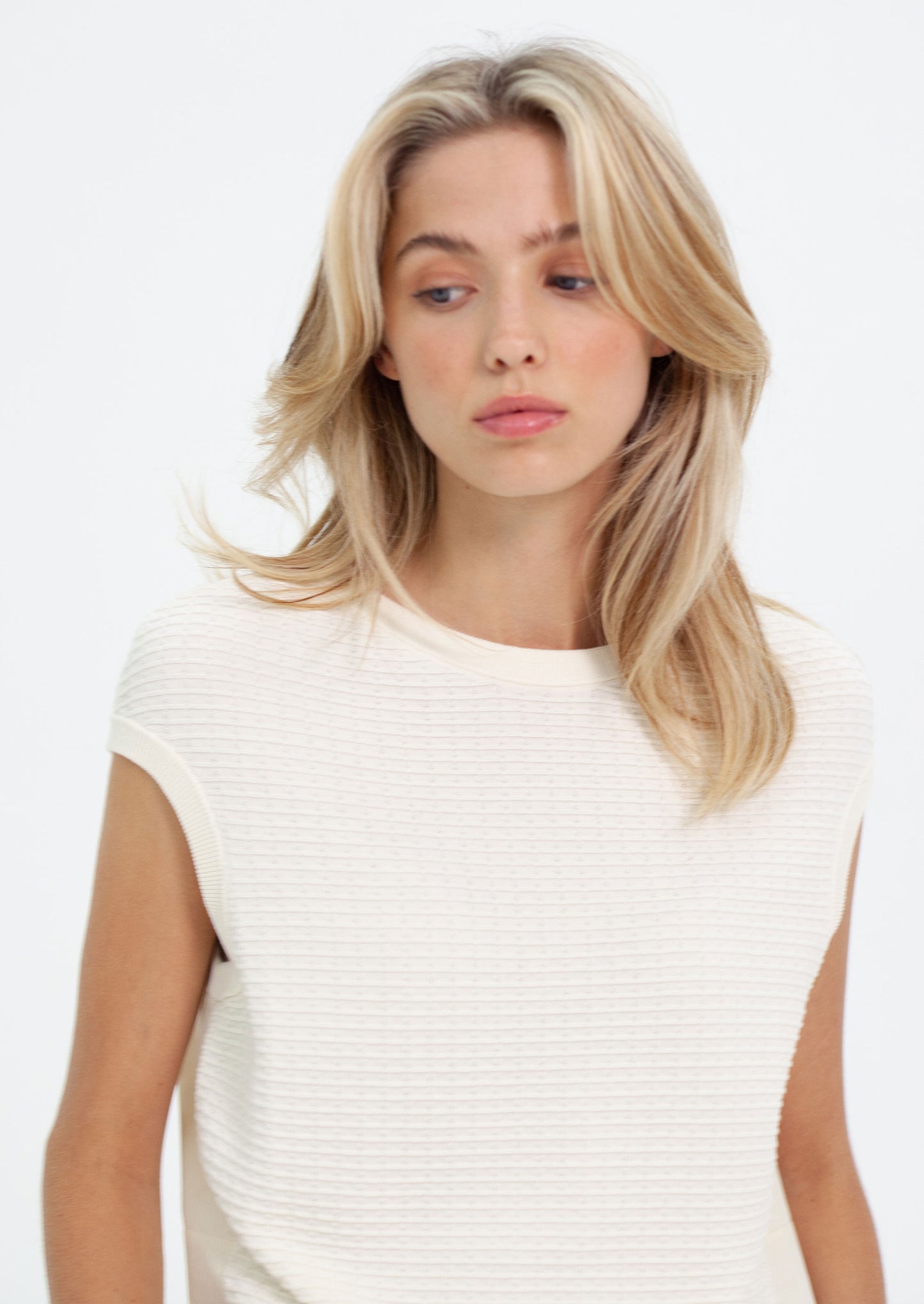 Womens Crew Neck hybrid knit - Off White