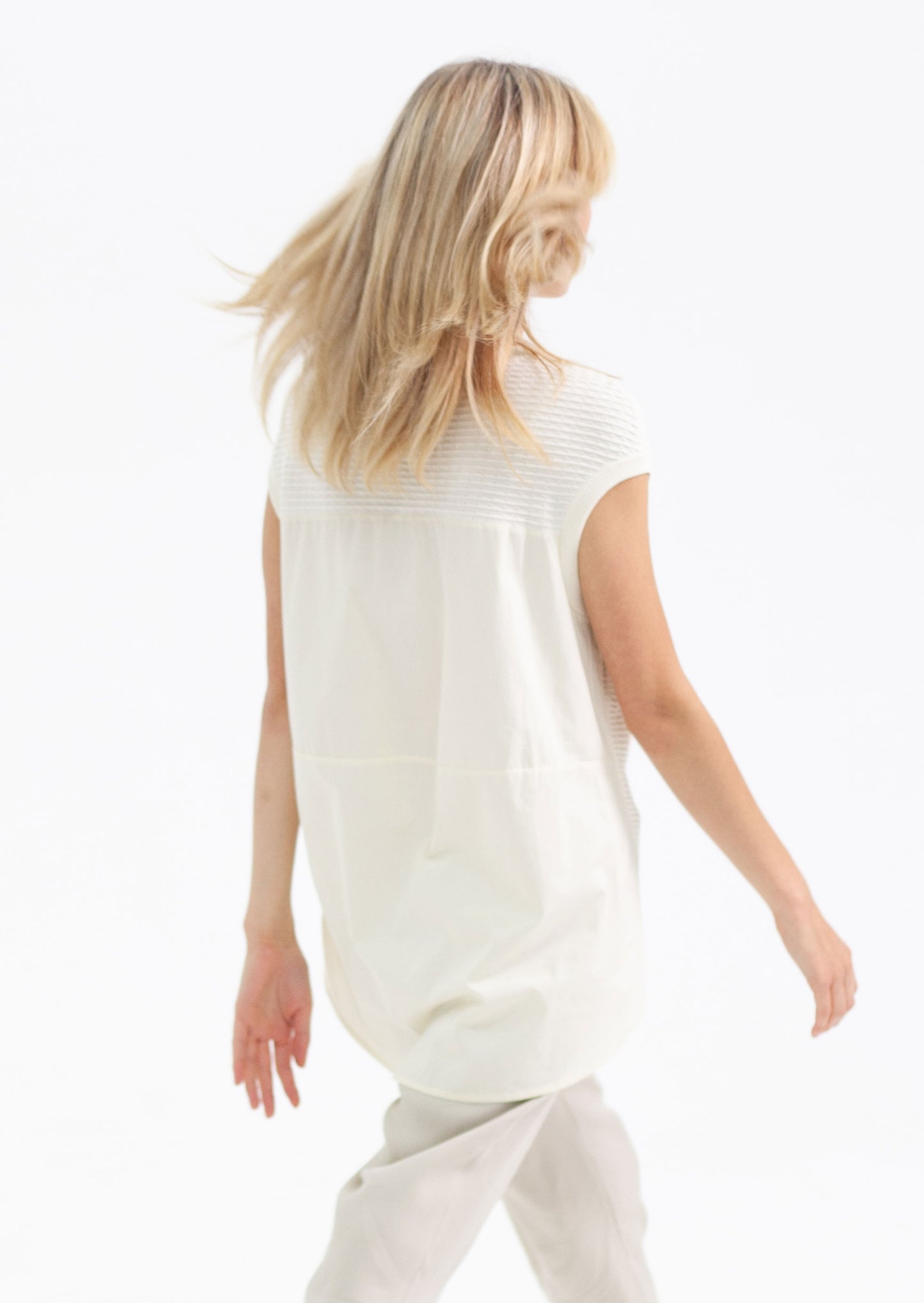 Womens Crew Neck hybrid knit - Off White