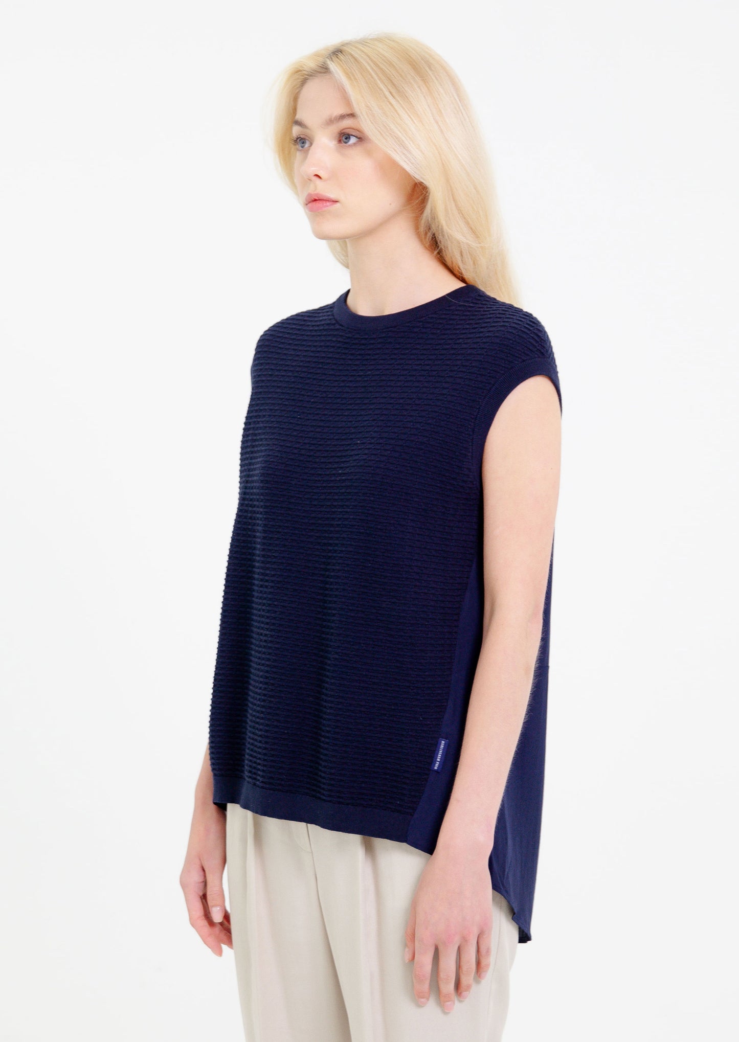 Womens Crew Neck hybrid knit - Navy