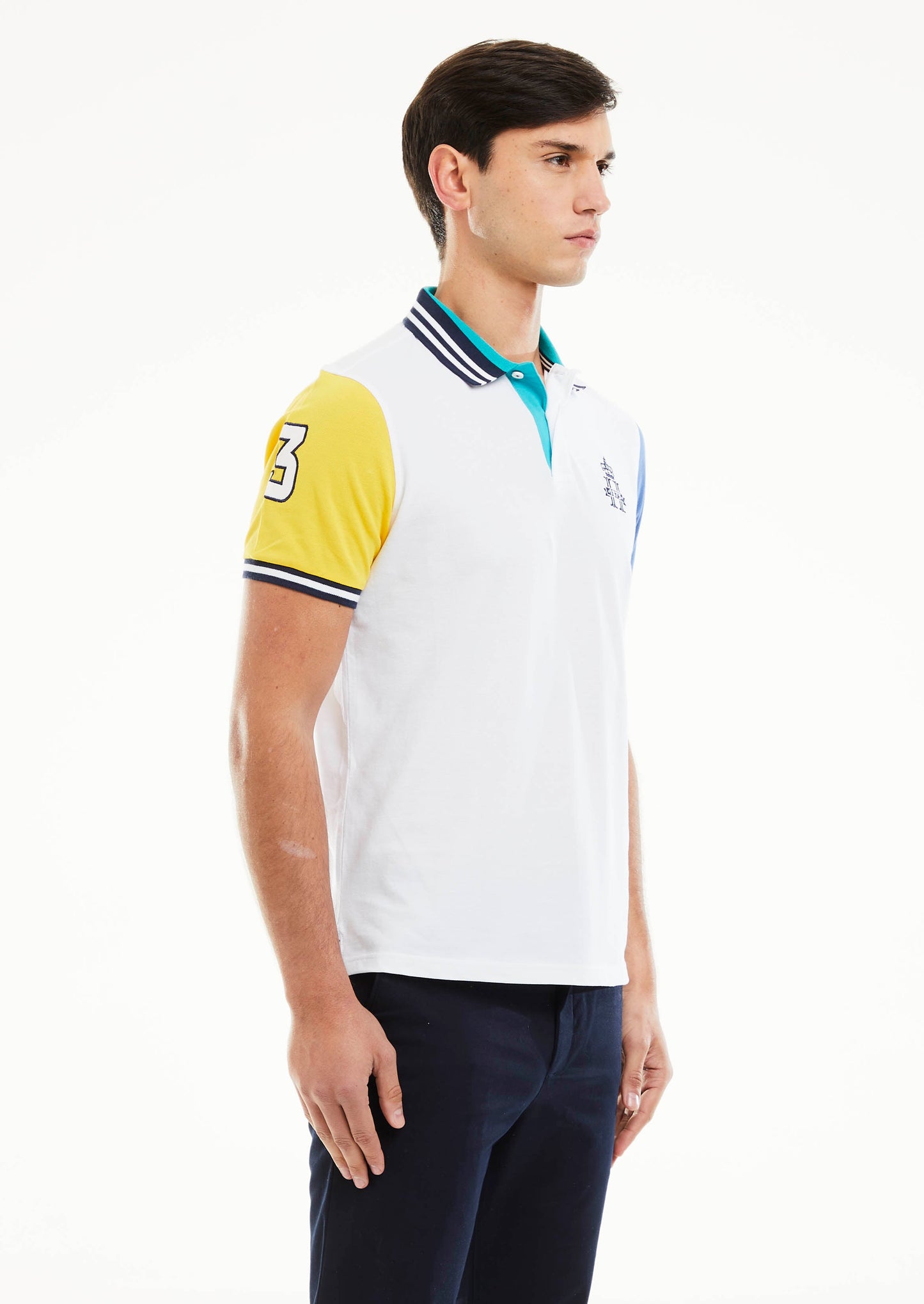 Contrast Sleeve Polo Shirt - White Multi