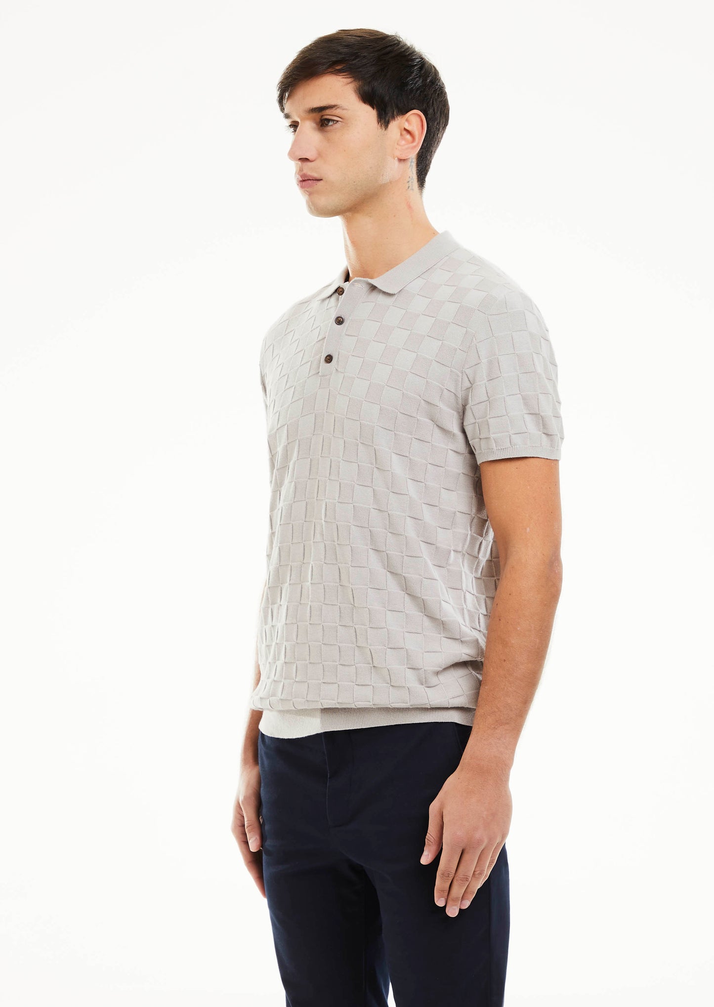 Knitted Textured Polo - Light Ash