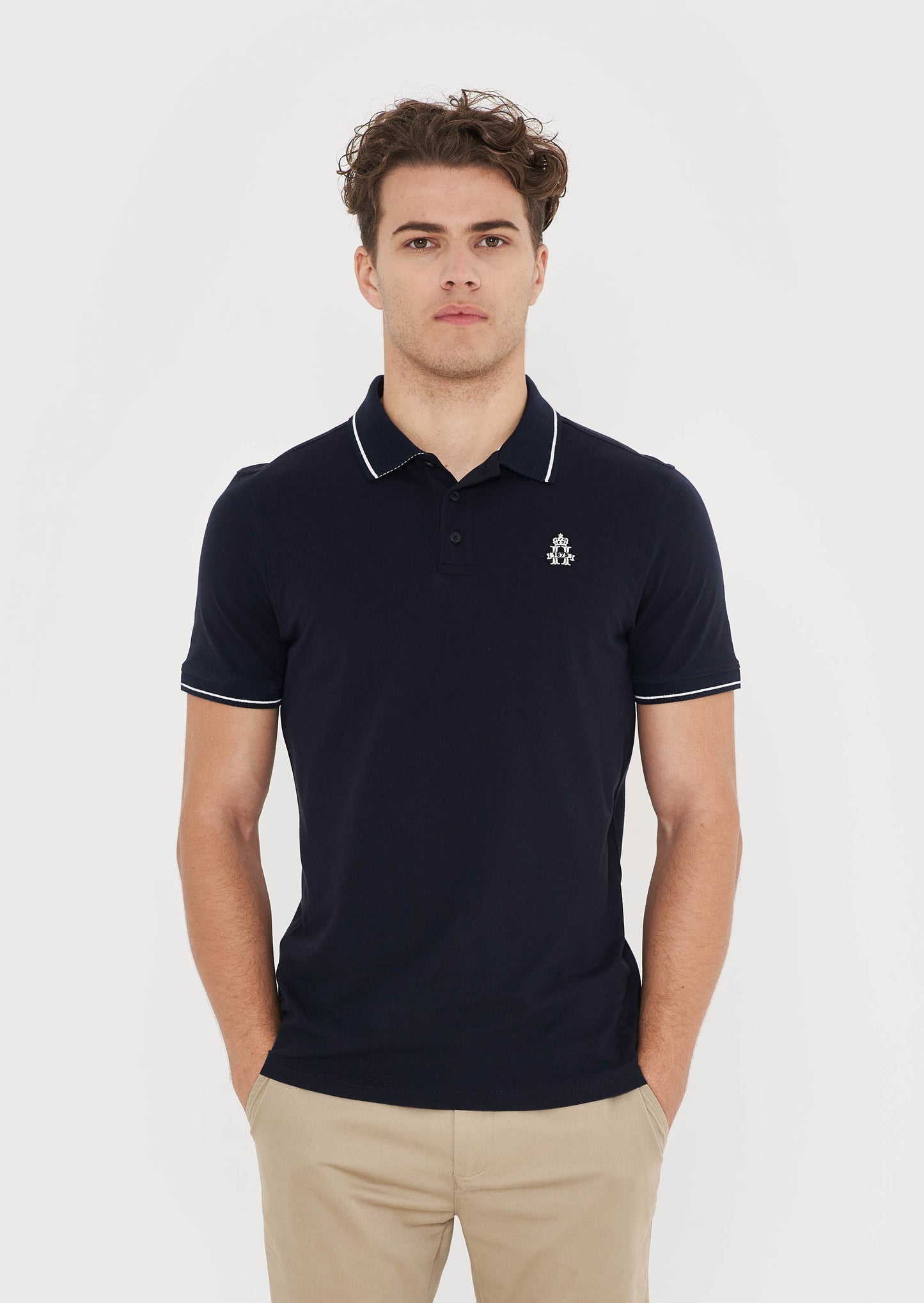 Striped Collar Polo Shirt - Navy