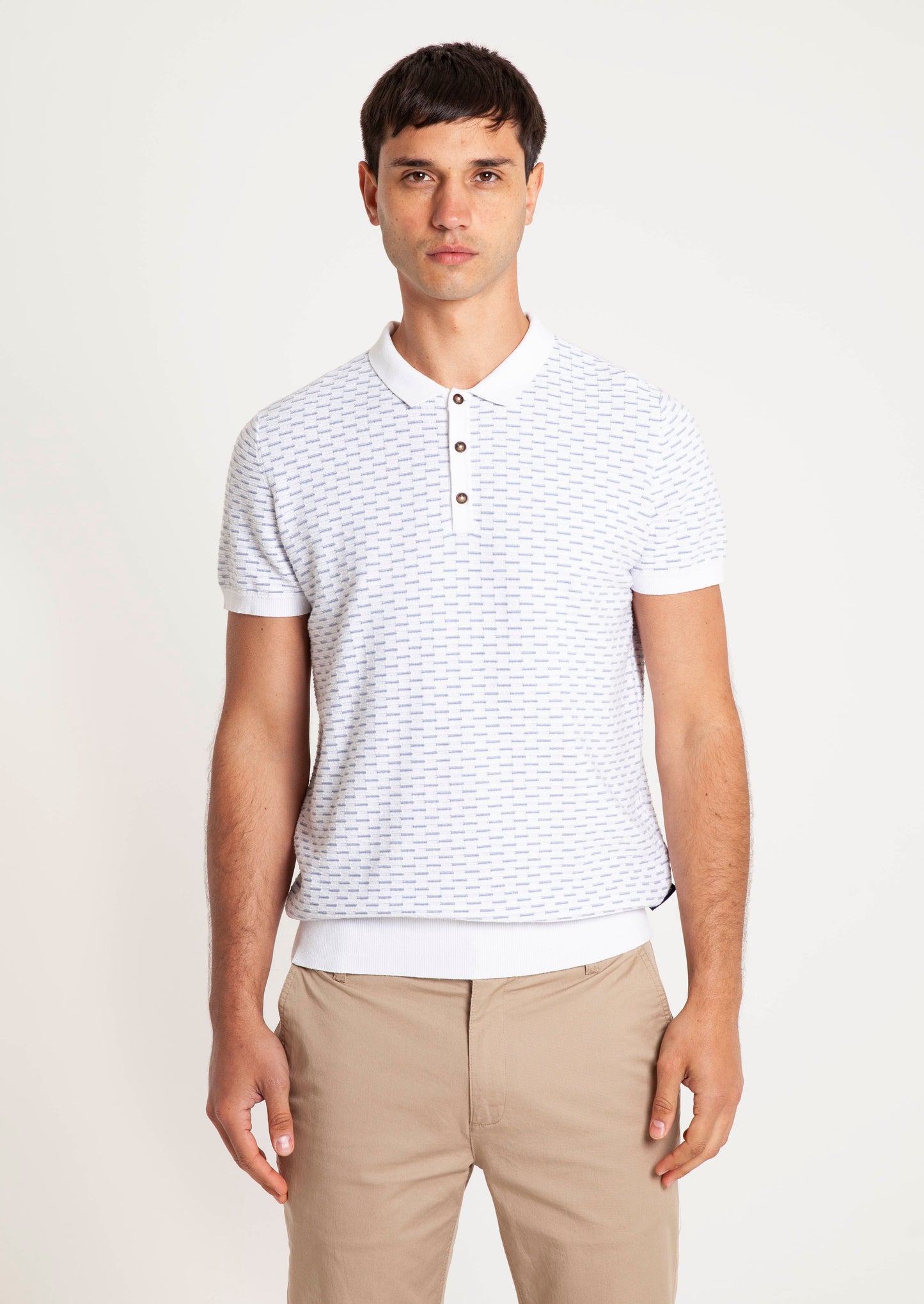 Knitted Jacquard Polo - White