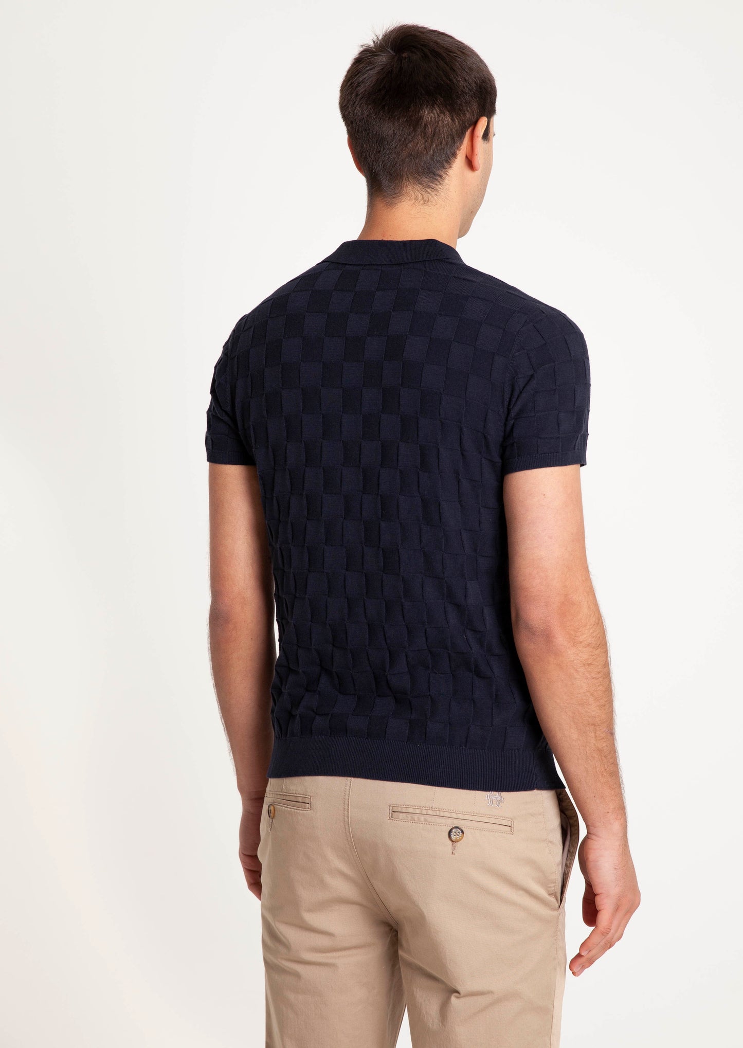 Knitted Textured Polo - Navy