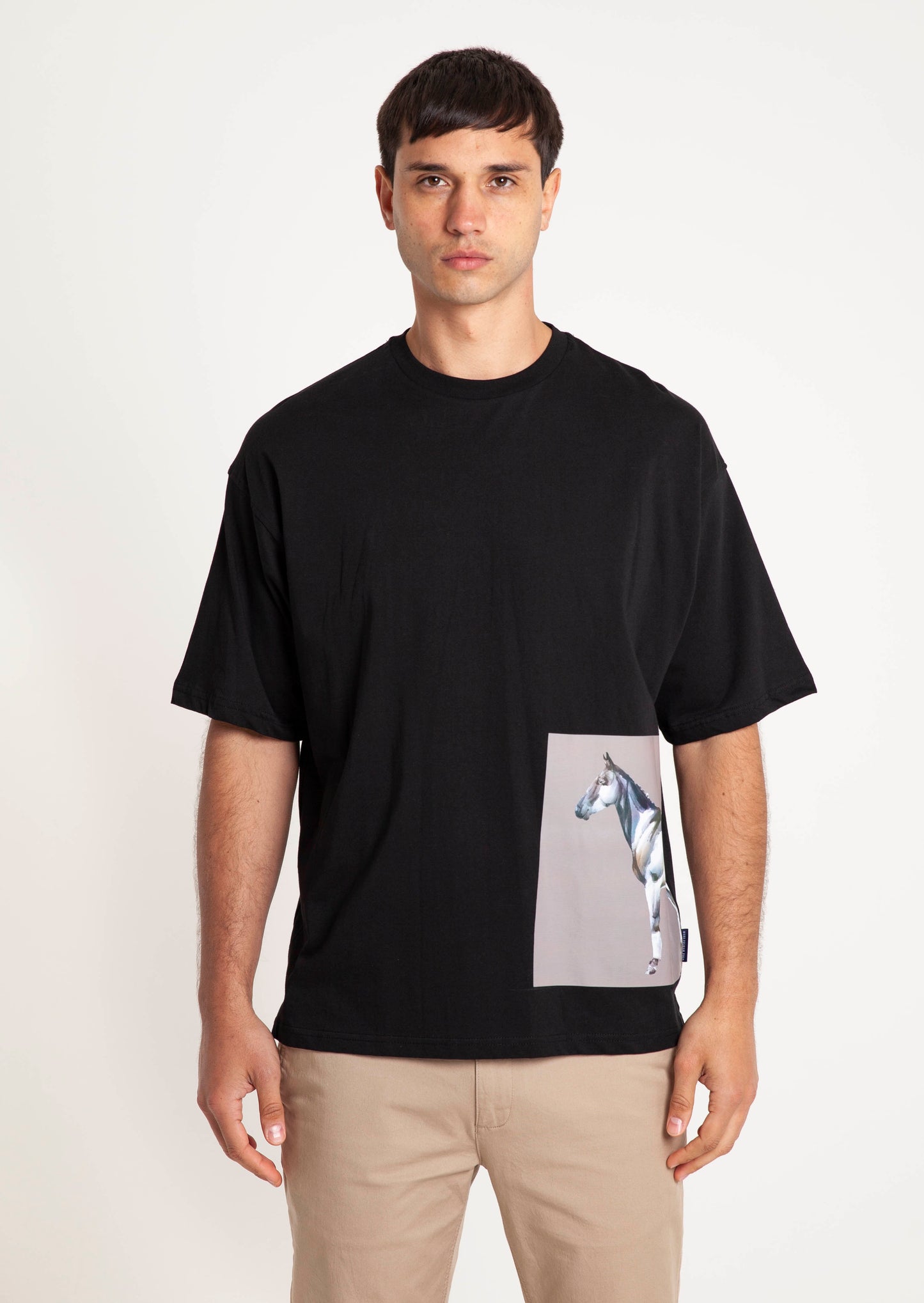 Oversized Horse Print T-Shirt - Black